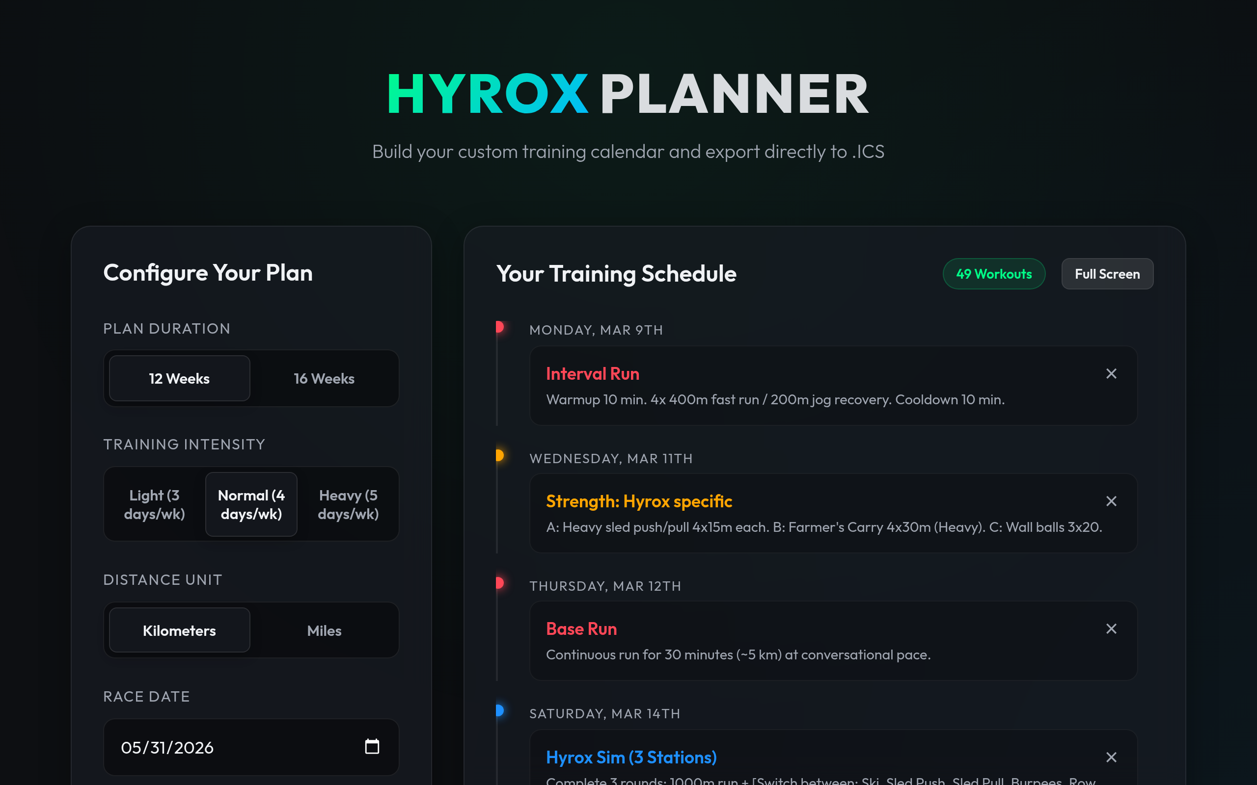 Hyrox Training Plan Homepage